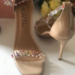 Tan color     multi color strap ankle sandals